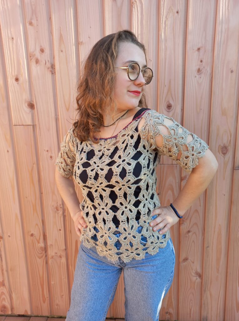 pull crochet soie ficelle face 2 laines aquareve