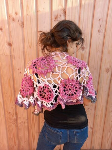 étole rose crochet filé main face laines aquareve